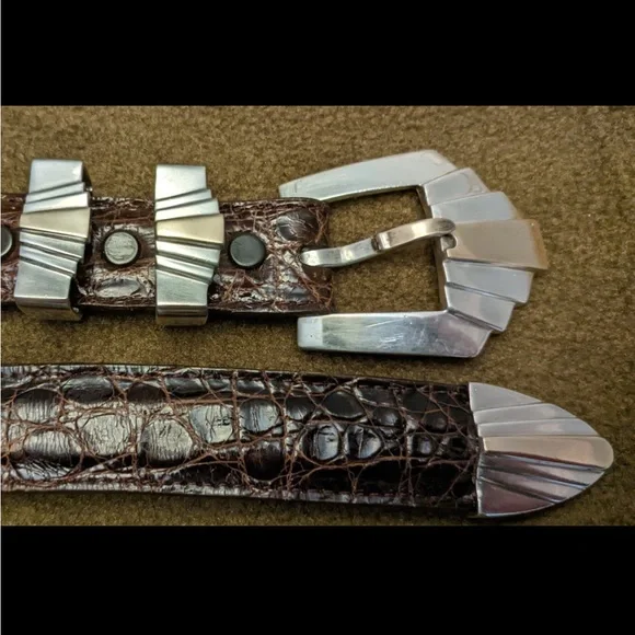 ALEXANDER KALIFANO Genuine American Alligator Belt VTG 90s Alexander Kalifano Exotic Alligator Black Leather  main image 4
